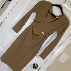 Beige long sleeve midi dress
